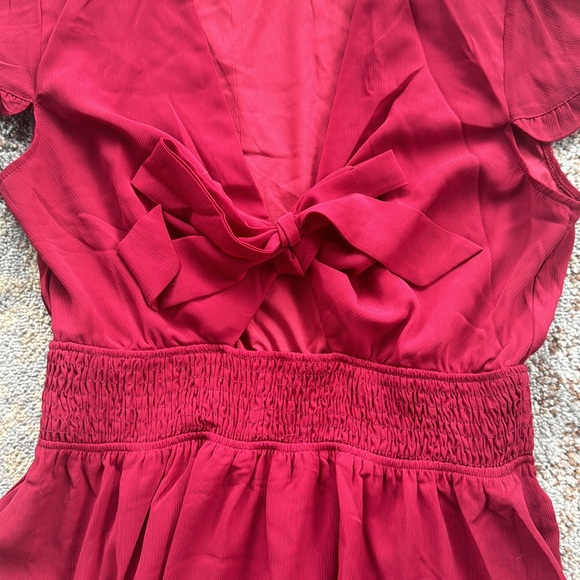 Pretty Garden Tie Front Ruffle Dress Maroon Large - Picture 3 of 8